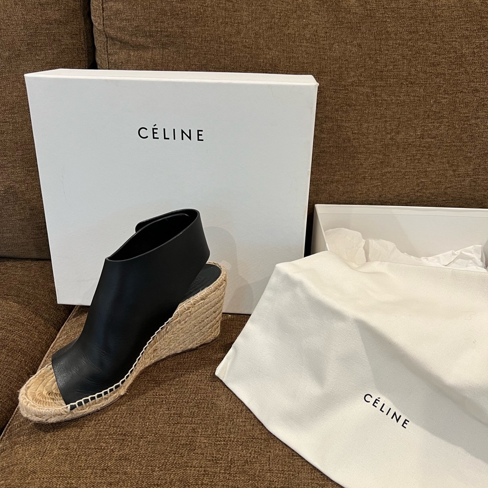 Céline Open Toe Wedge Espadrilles